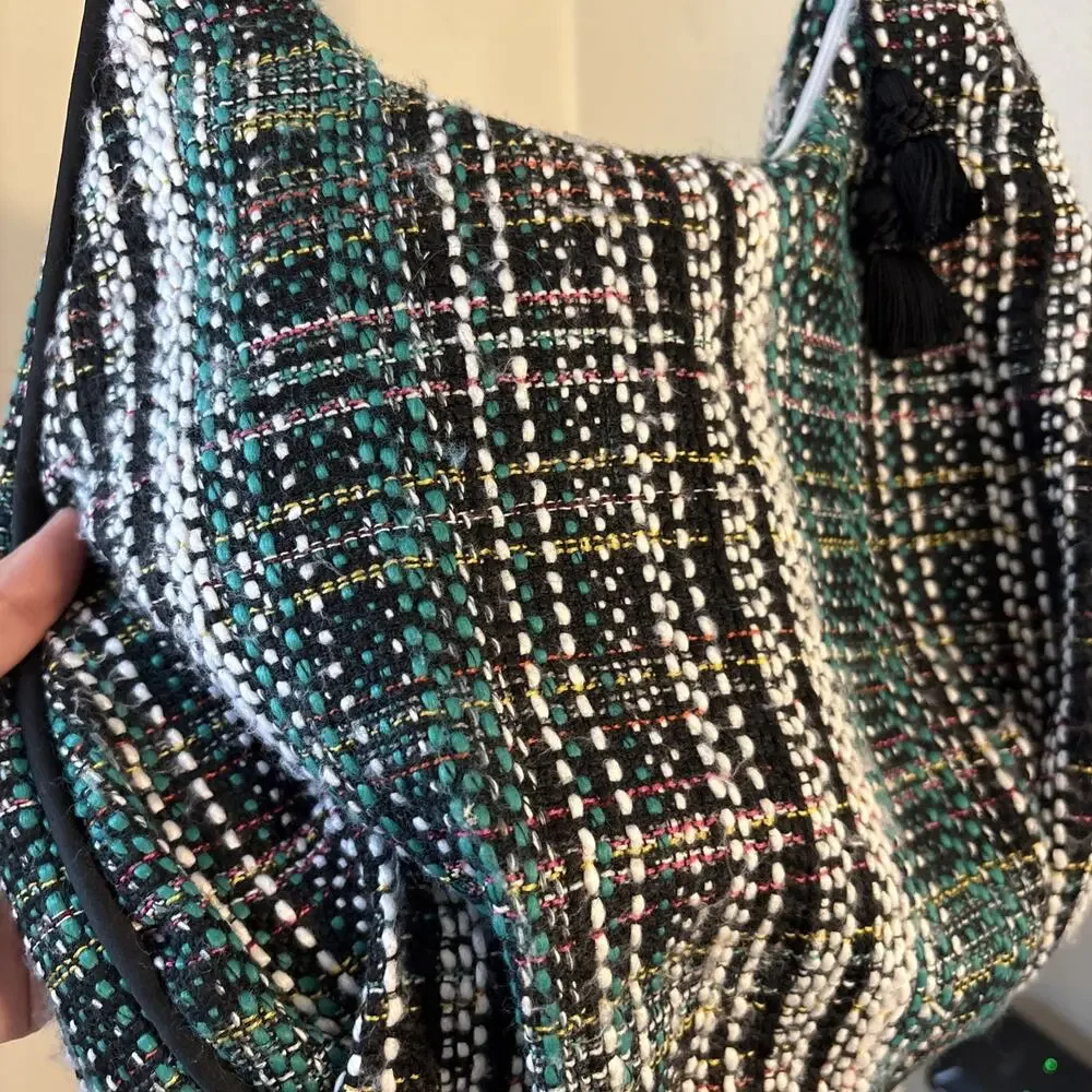 Crochet Azure Shoulder Bag Plaid Vintage Bag White Black Green Soft Y2K